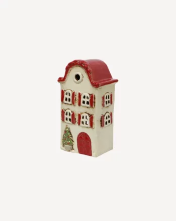 Alsace Christmas Stone W/Red Shutters Tea Light Villa