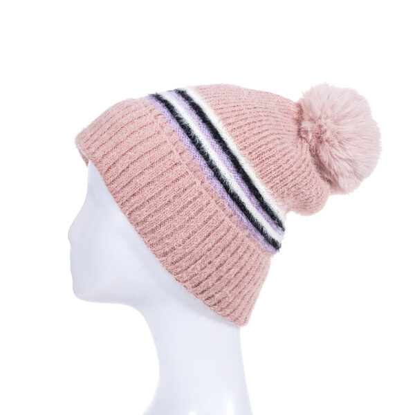 Lilac Stripe Pom Pom Beanie - Image 2