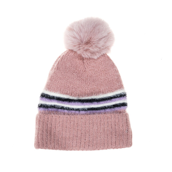 Lilac Stripe Pom Pom Beanie