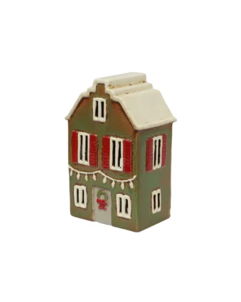 Alsace Christmas Green W/Shutters Tea Light House