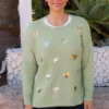 Sage Sequin Hearts Knit