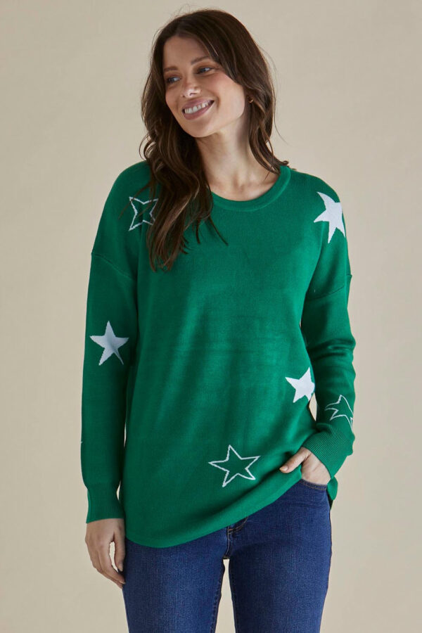 Betty Basics - Green Stars Sophie Knit Jumper