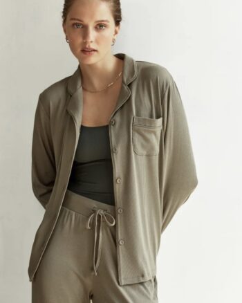 Gingerlilly - Olive Emilia Ribbed Lounge PJ set