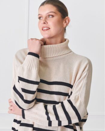 Zjoosh - Ecru Black Samantha Stripe Knit
