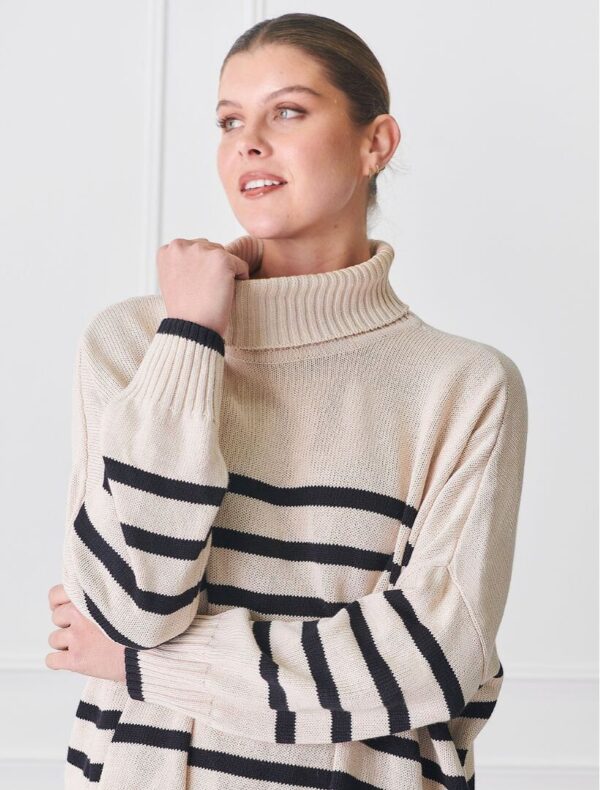 Zjoosh - Ecru Black Samantha Stripe Knit