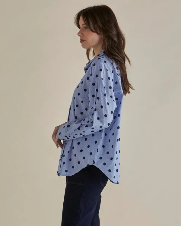 Betty Basics – Polka Dot Stripe Sage Shirt - Image 2