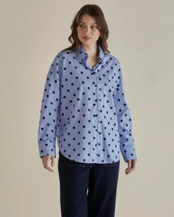 Betty Basics – Polka Dot Stripe Sage Shirt