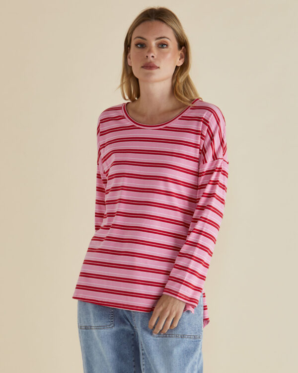 Betty Basics - Pink/Red Stripe Taylor Tee