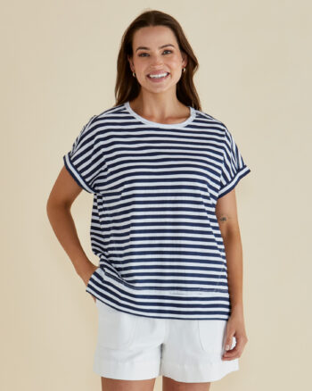 Betty Basics - Navy Stripe Shirley Short Sleeve Tee