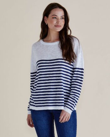 Betty Basics - White/Navy Natasha Knit Top