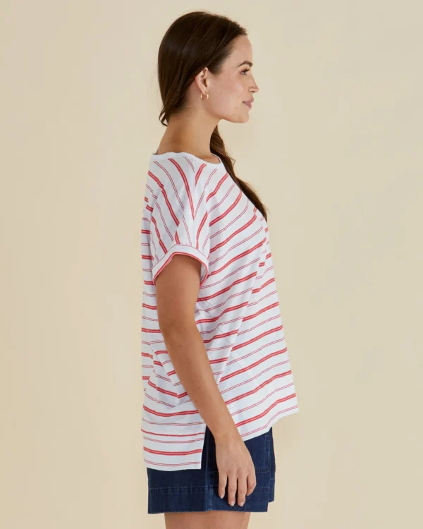 Betty Basics - Grapefruit Stripe Shirley Short Sleeve Tee - Image 2