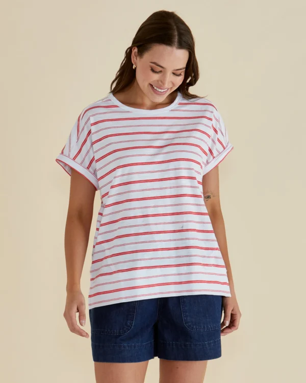Betty Basics - Grapefruit Stripe Shirley Short Sleeve Tee - Image 3