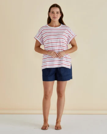 Betty Basics - Grapefruit Stripe Shirley Short Sleeve Tee