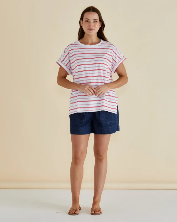 Betty Basics - Grapefruit Stripe Shirley Short Sleeve Tee