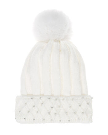 Cream Pearl Pom Pom Beanie