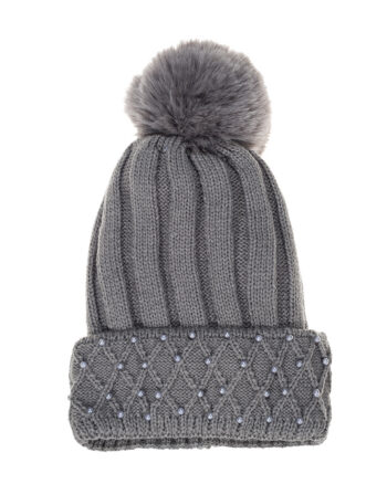 Charcoal Pearl Pom Pom Beanie