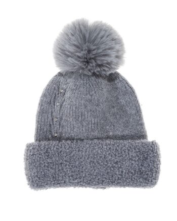 Grey Lurex Pom Pom Beanie