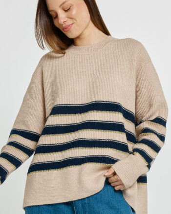 Betty Basics - Navy/Cream/Gold Stripe Camryn Sweater