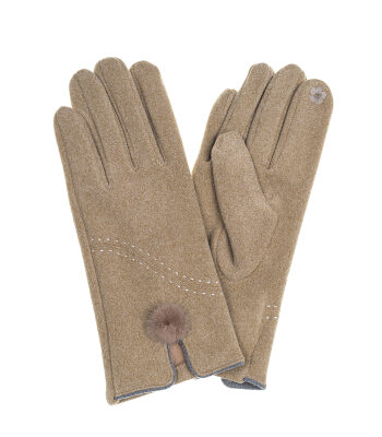 Fawn Brown Faux Fur Pom Pom Glove