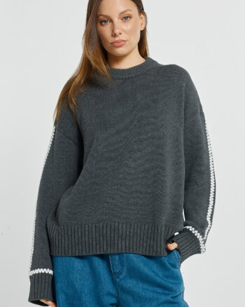 Betty Basics - Charcoal Contrast Stitch Sweater