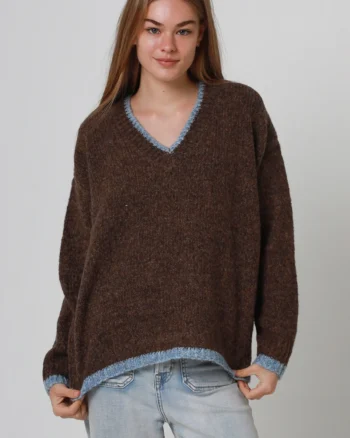 Chocolate W/Blue Trim Knit
