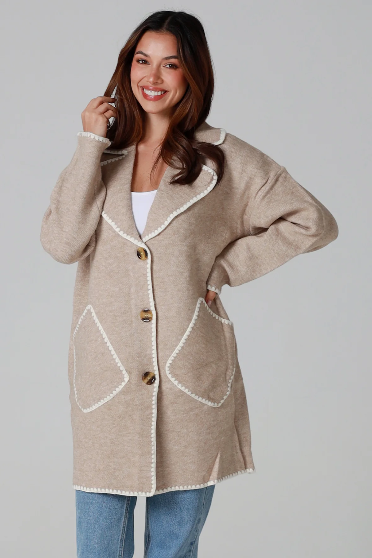 Latte Blanket Stitch Knit